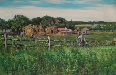 Pflüger in einem eingezäunten Feld